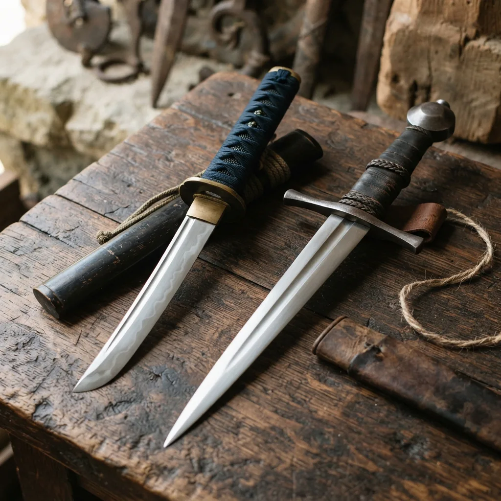 Honshu daggers inspired by historical designs like the tantō and Crusader quillon.