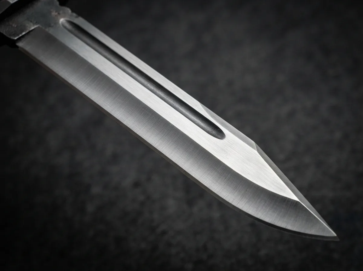 Honshu Tactical Broadsword blade detail showing high carbon steel and partial blood groove