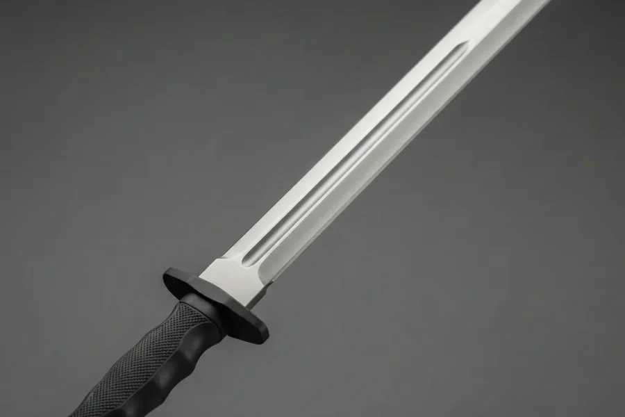 The Honshu Tactical Broadsword, showing its wide blade and modern, textured handle.
