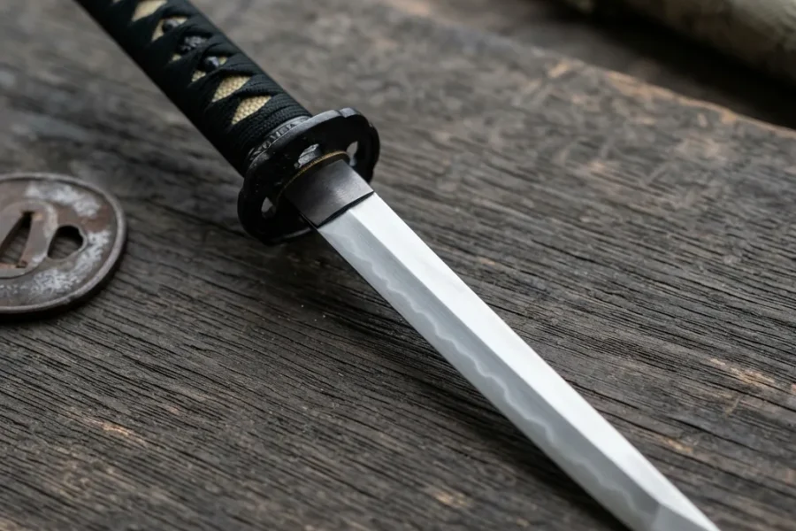 Honshu Ronin Tanto dagger with a satin-finished blade and traditional cord-wrapped handle.