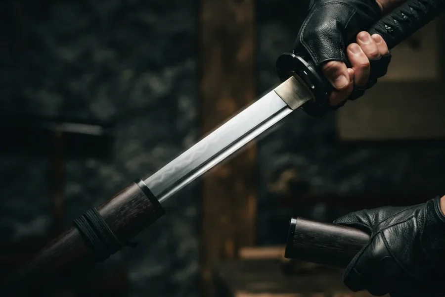 Honshu Shogun Katana showing its hand-forged blade with bo-hi groove and traditional cord-wrapped handle.