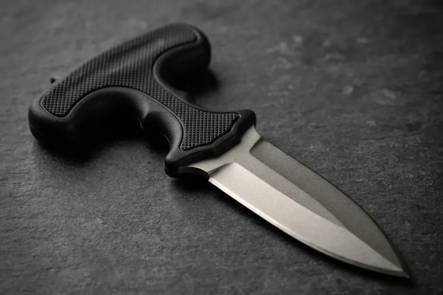 Honshu Covert Defense push dagger with a stainless blade and black molded handle.