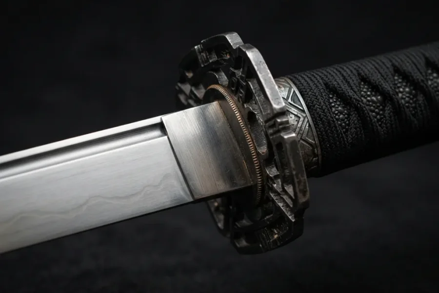 The Honshu Boshin Wakizashi, a shorter Japanese-style sword with a detailed tsuba and cord-wrapped handle.